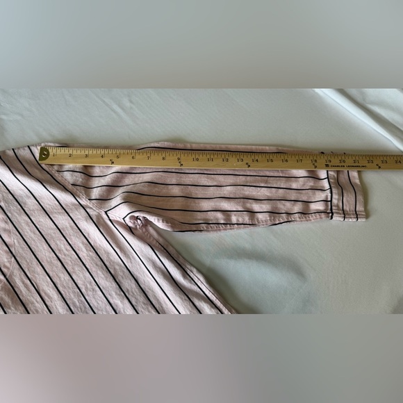 Chaps Women’s Sleepshirt Medium Long Sleeve Pink w/ Blue Stripes Button Up - Picture 4 of 6